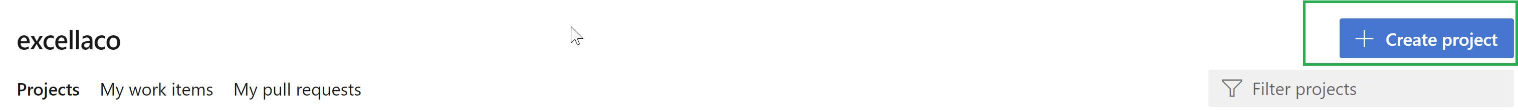 the create new project button on azure devops