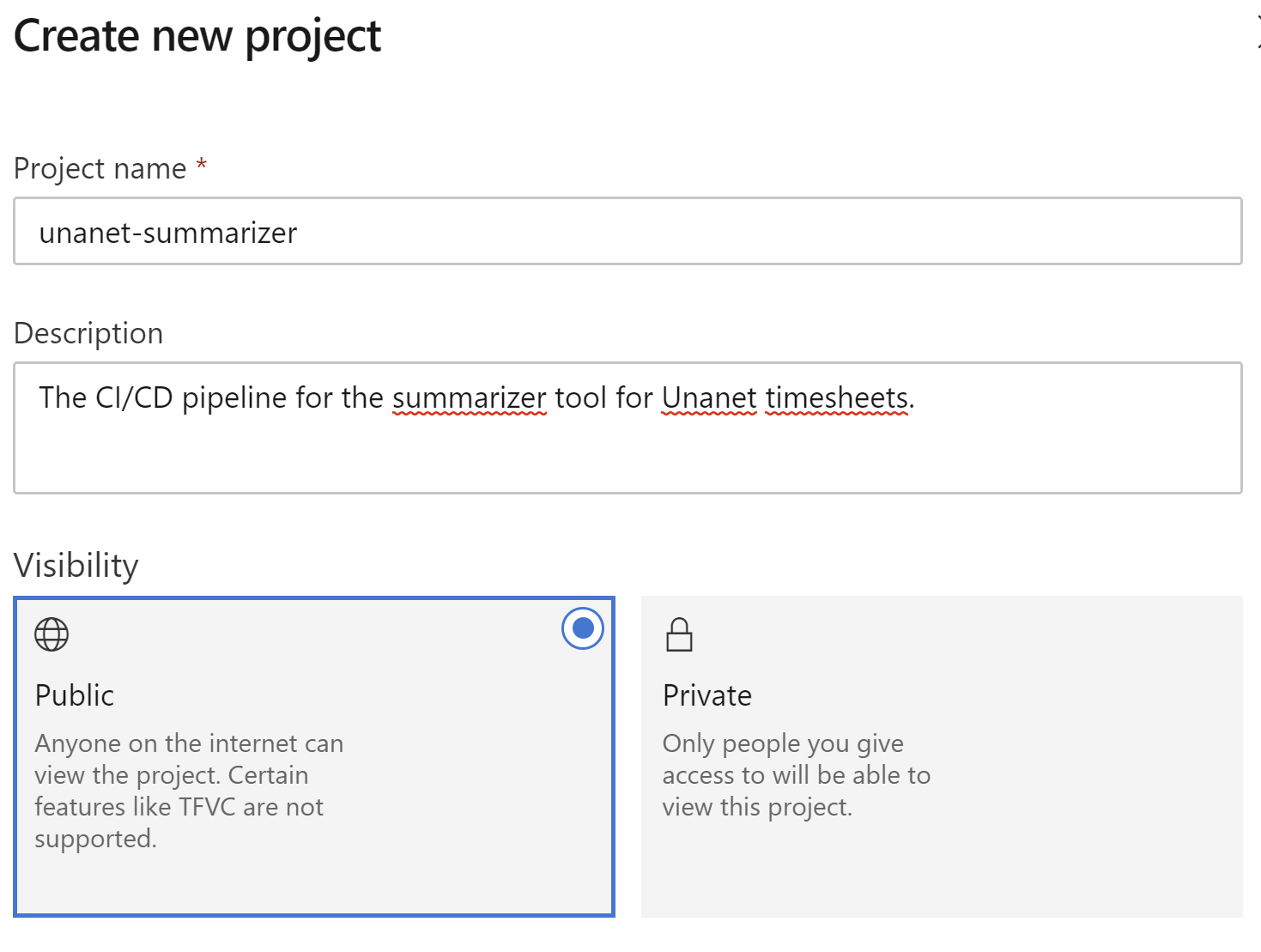 entering my information for the project