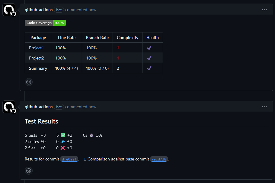 Screenshot of results and coverage