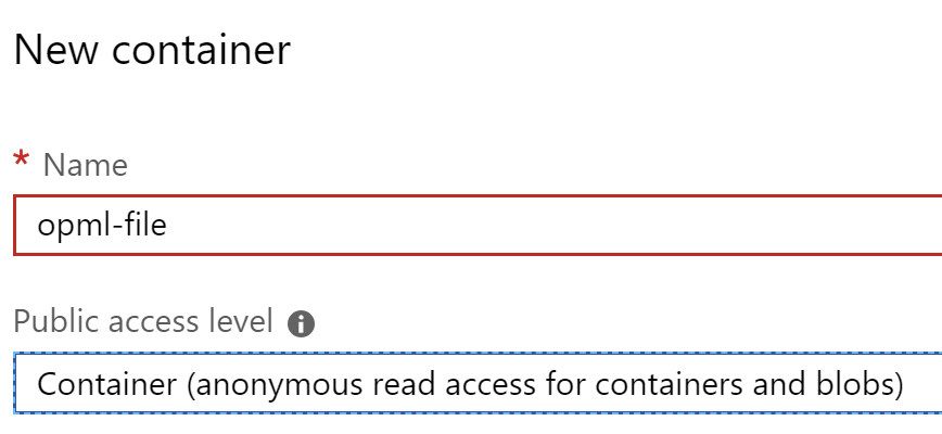 Blob container settings